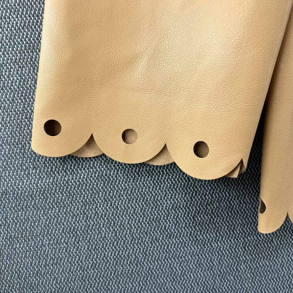 Marc New York Women's Faux Leather Cut Out Design Raw Edge Beige‎ Jacket Size L